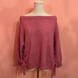 Micheal Kors Off-Shoulder Pink Sweater with Side Tie Detail
